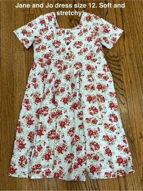 Jane and Jo Floral Casual Girls' Dress with Red Rose Print